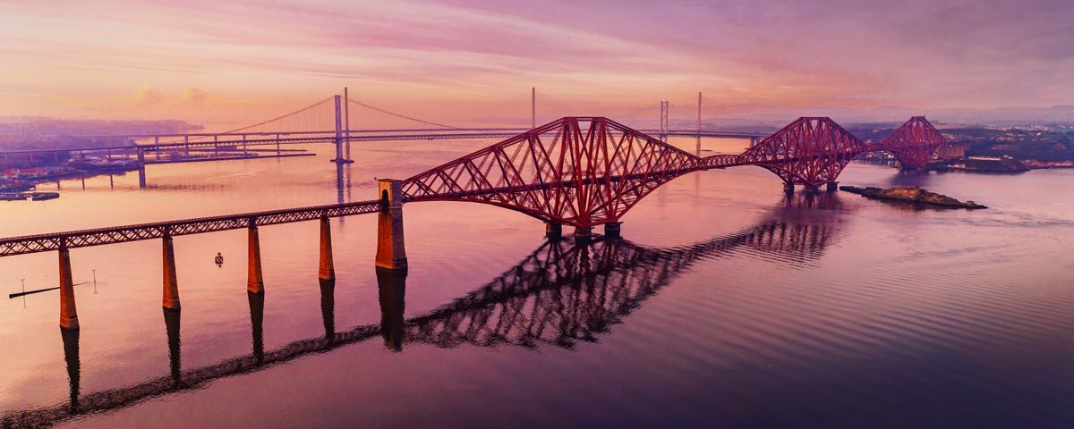 The sun sets on the Forth Bridges