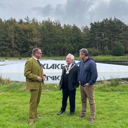 Stephen Leckie with Provost John McMillan and James Barbour at Foxlake Adventure in East Lothian