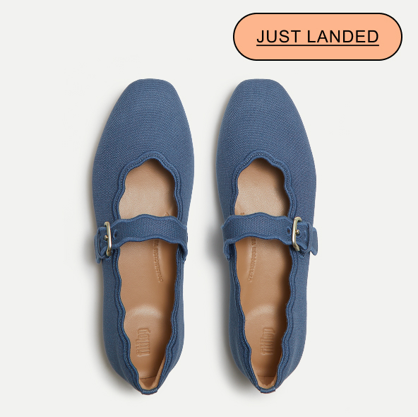 DELICATO Wave-Edge Canvas Mary Janes Blue