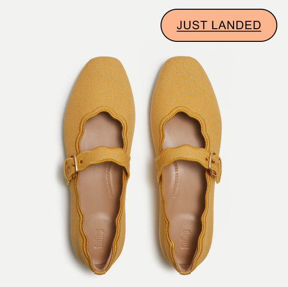 DELICATO Wave-Edge Canvas Mary Janes Tumeric