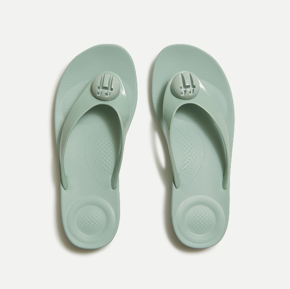 IQUSHION Glossy-Button Flip-Flops Mint