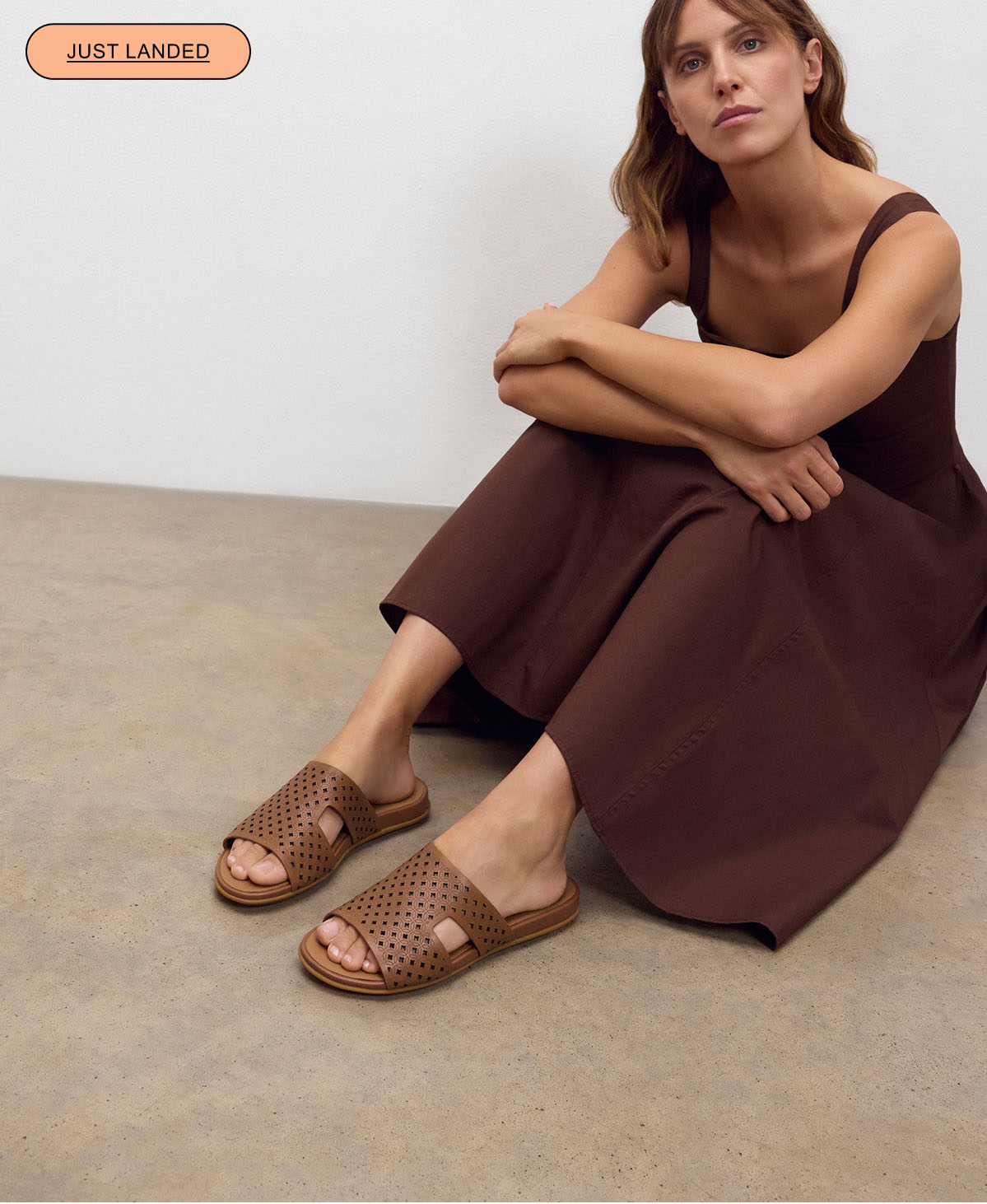 GRACIE Perf-Leather H-Bar Slides Deep Tan