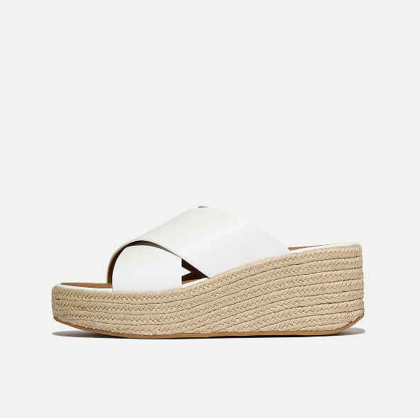 PLATFFORMS Espadrille Leather Wedge Cross Slides
