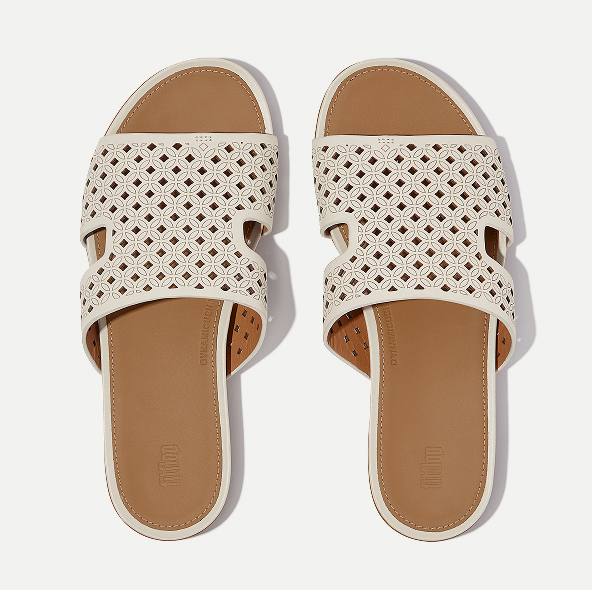 GRACIE Perf-Leather H-Bar Slides Paris Beige