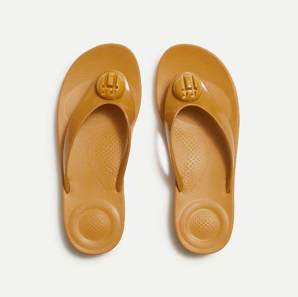 IQUSHION Glossy-Button Flip-Flops Tumeric
