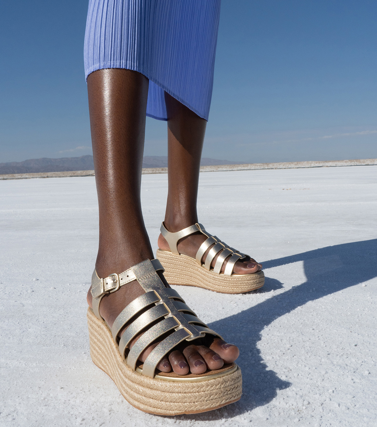 PLATFFORMS Espadrille Metallic-Leather Fisherman Wedge Sandals Image