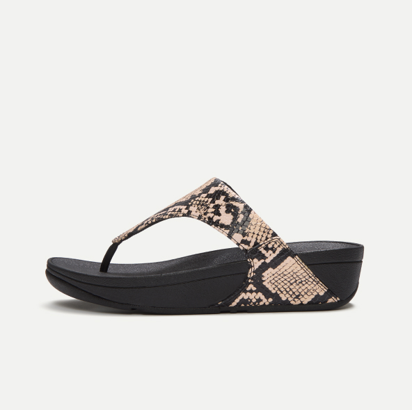 LULU Leather Toe-Post Sandals - Taupe Snake