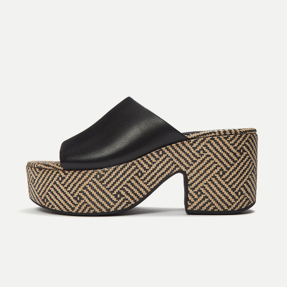 PLATFFORMS Graphic-Weave Leather Heeled Slides Black