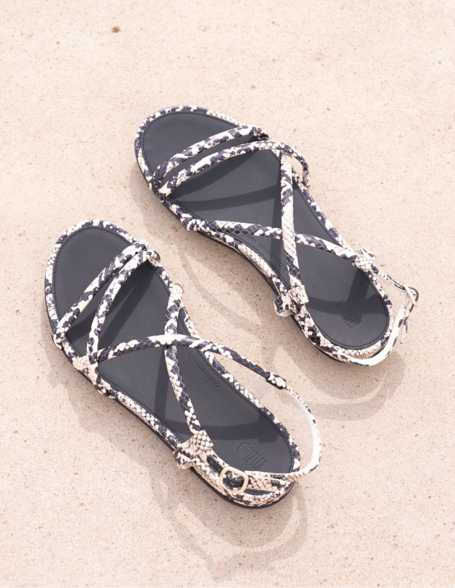 GRACIE Leather Sandals - Taupe Snake
