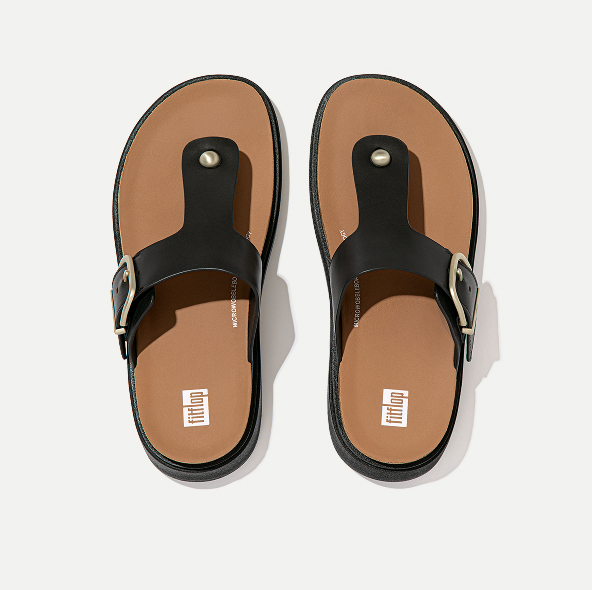 GEN-FF Buckle Leather Toe-Post Sandals Black Image