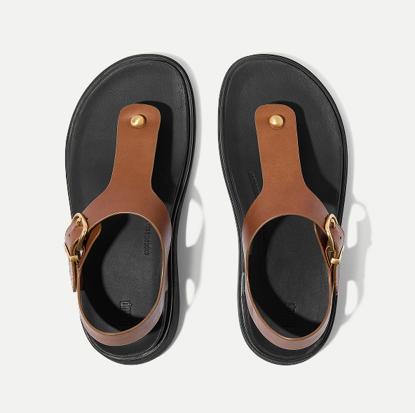 GEN-FF Leather Back-Strap Toe-Post Sandals Deep Tan Image