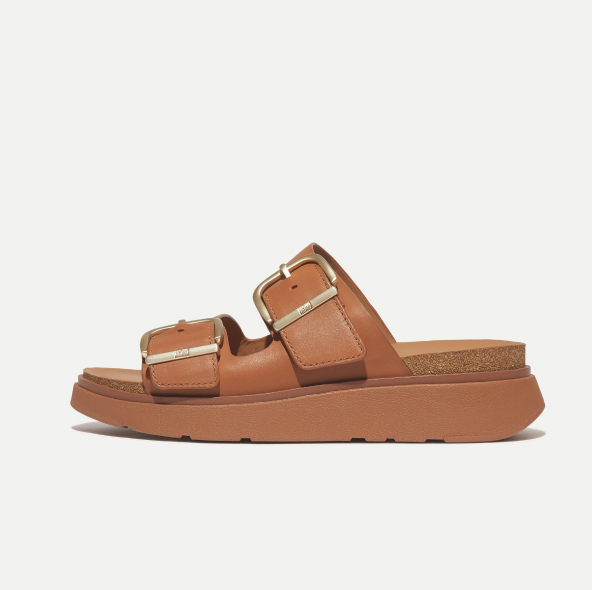 GEN-FF Buckle Two-Bar Leather Slides Light Tan Image