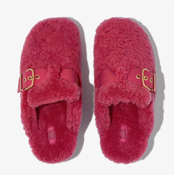 Gen-FF Buckle Curly-Shearling/Leather Mules Wild Raspberry Image