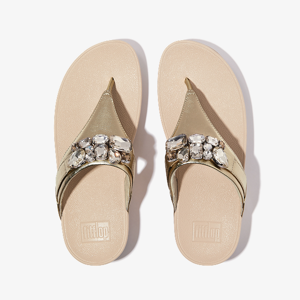 LULU Jewel-Deluxe Metallic-Leather Toe-Post Sandals Image