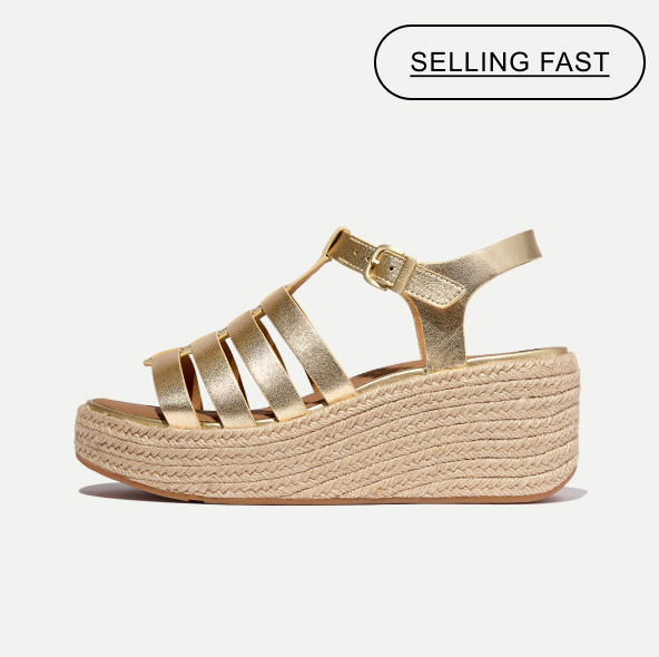 PLATFFORMS Espadrille Metallic-Leather Fisherman Wedge Sandals Platino