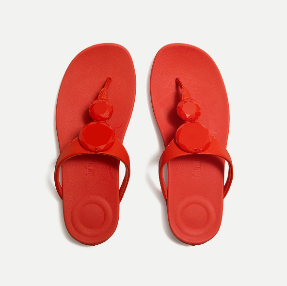 SOLAY Glossy-Disc Toe-Post Sandals Cherry Tomato