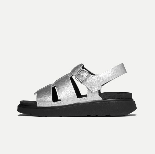 GEN-FF Metallic Tumbled-Leather Fisherman Sandals Silver