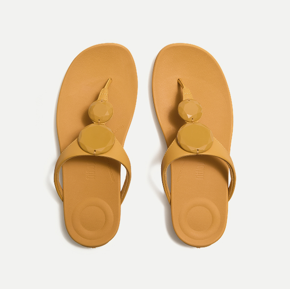 SOLAY Glossy-Disc Toe-Post Sandals Turmeric