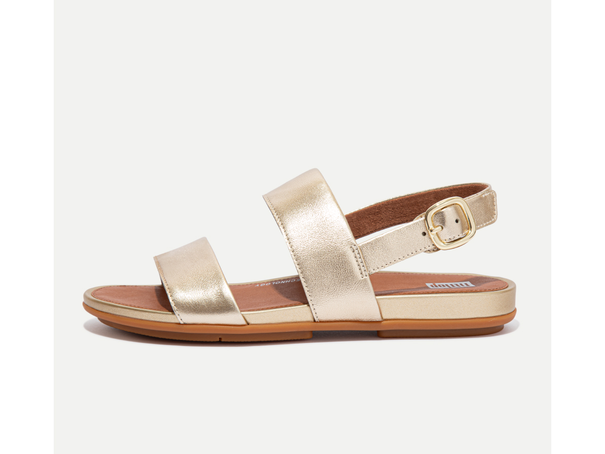GRACIE Metallic Leather Back-Strap Sandals Platino