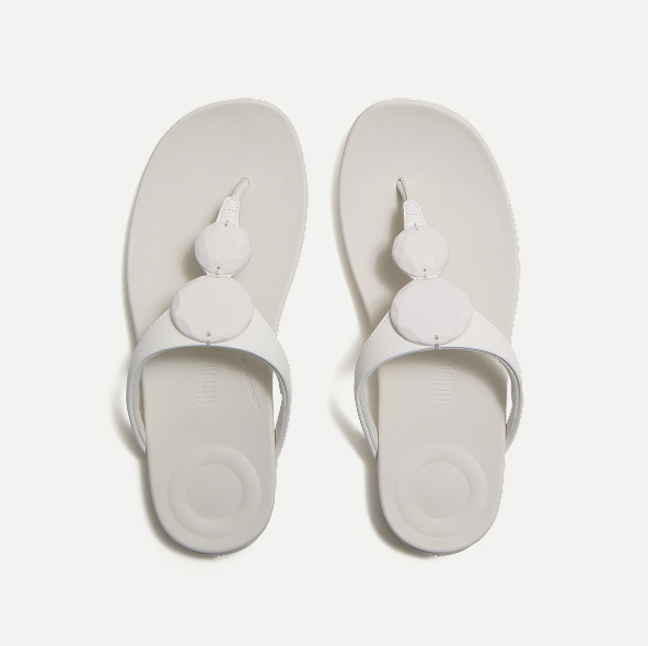 SOLAY Glossy-Disc Toe-Post Sandals Cream