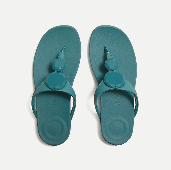 SOLAY Glossy-Disc Toe-Post Sandals Deep Teal