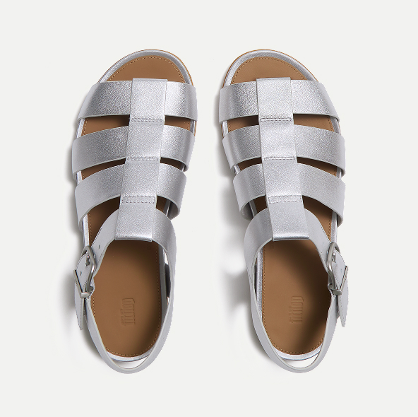 GRACIE Metallic-Leather Fisherman Sandals Silver