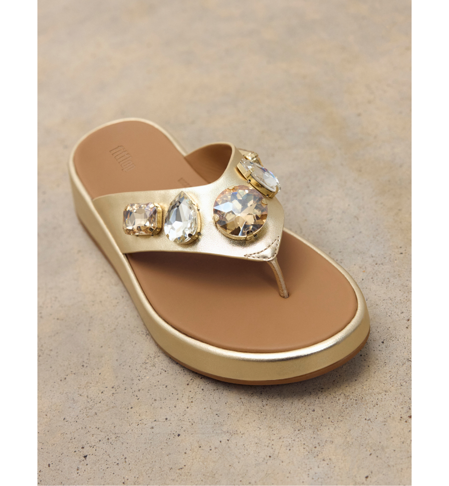 F-MODE Ultra-Jewel Metallic-Leather Toe-Post Sandals