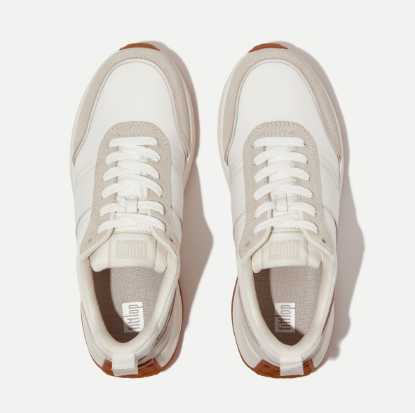 F-MODE Flow Fabric/Suede/Leather Flatform Sneakers Urban White Mix Image