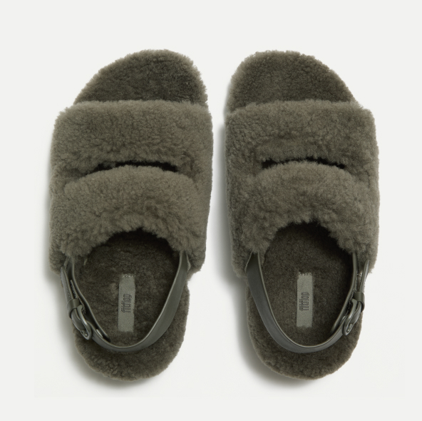 GEN-FF Shearling Two-Bar Sandals - Olive
