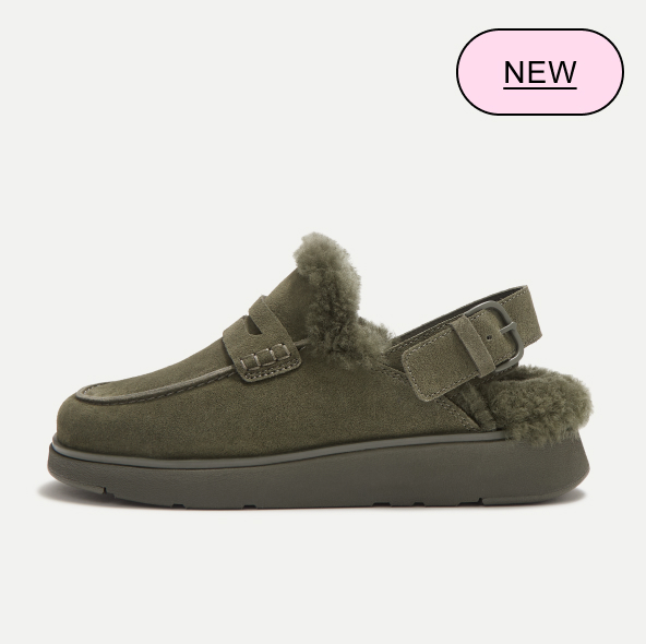 GEN-FF Shearling Back-Strap Mules - Olive