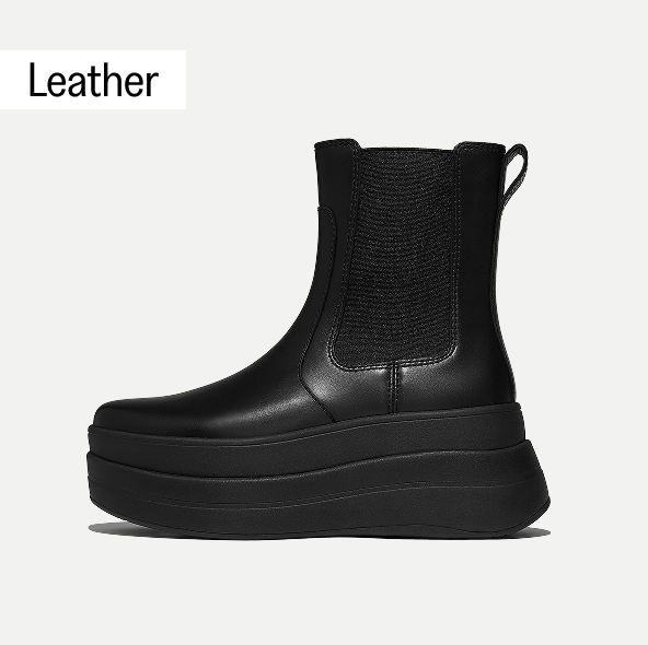 F-MODE Stack Leather Chelsea Boots Black