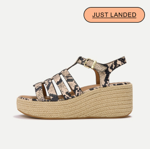 PLATFFORMS Leather Espadrille Wedge Sandals - Taupe Snake