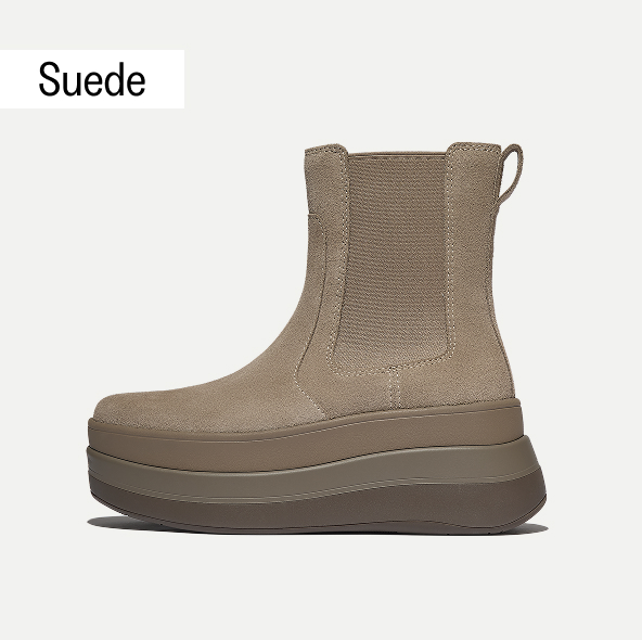 F-MODE Stack Suede Chelsea Boots Taupe