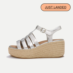 PLATFFORMS Leather Espadrille Wedge Sandals - Silver