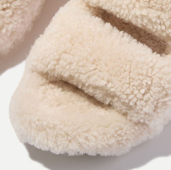 SHUV Curly-Shearling Two-Bar Slides Ivory