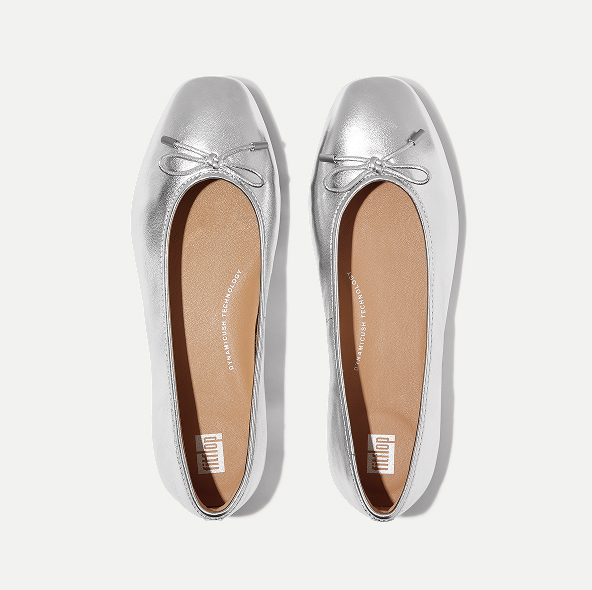 DELICATO Bow Soft Metallic-Leather Ballerinas Silver Image