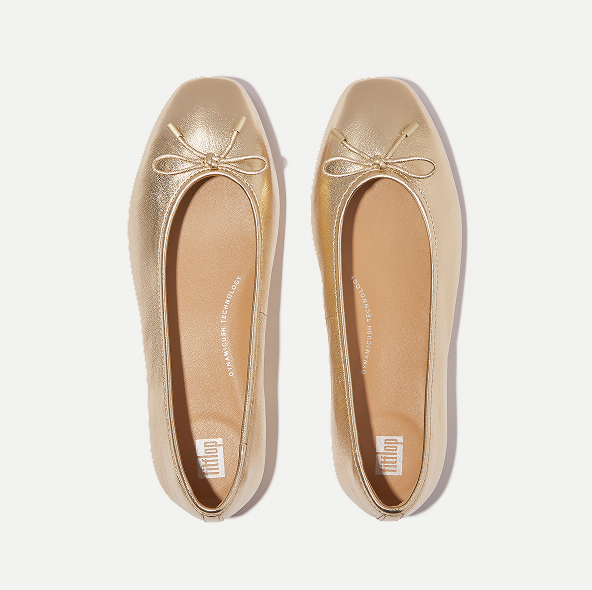 DELICATO Bow Soft Metallic-Leather Ballerinas Platino Image