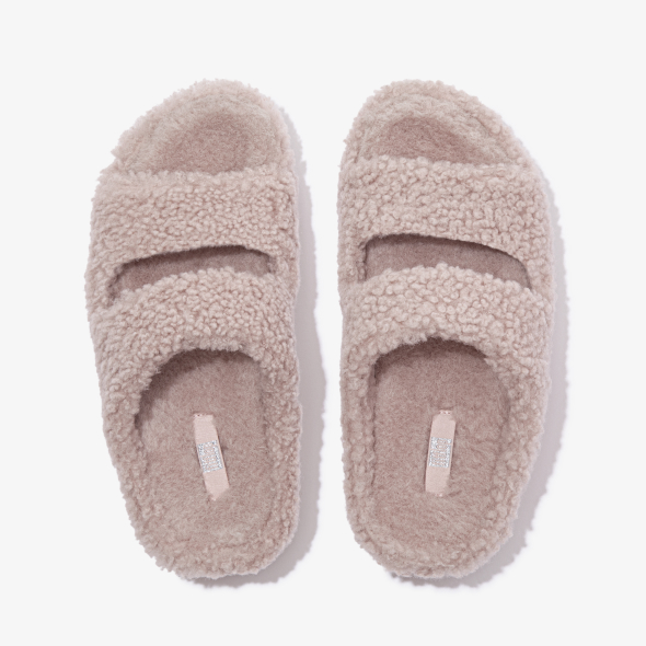 Shuv Two-Bar Shearling Slides Soft Pink Image