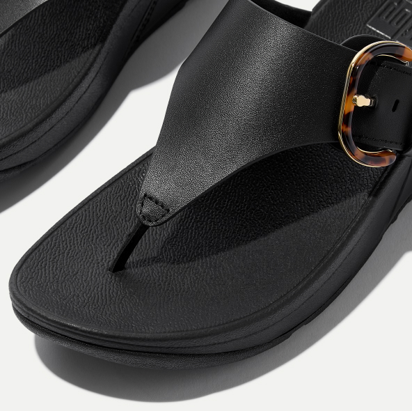 LULU Resin-Buckle Leather Toe-Post Sandals