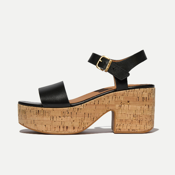 PLATFFORMS Leather/Cork Heeled Ankle-Strap Sandals