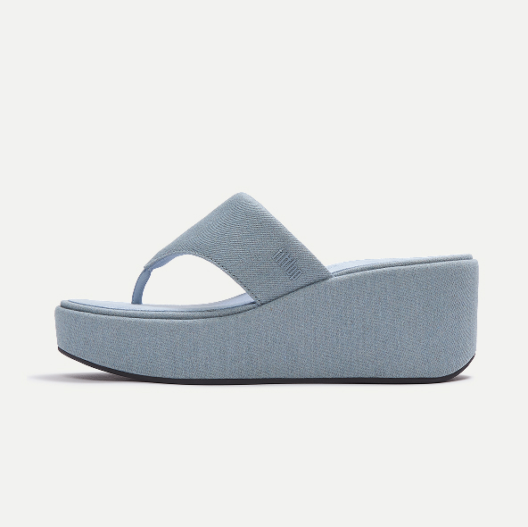 PLATFFORMS Denim Wedge Toe-Post Sandals