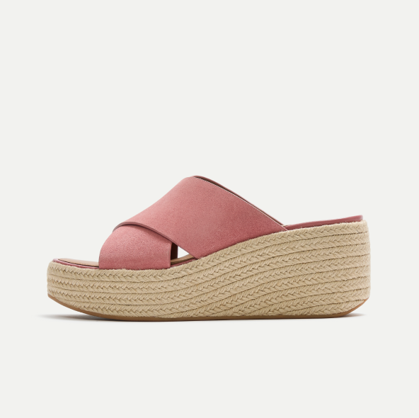 PLATFFORMS Espadrille Suede Wedge Cross Slides - Rust Rose