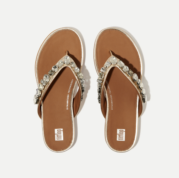 GRACIE Jewel-Deluxe Metallic-Leather Flip-Flops Platino Image