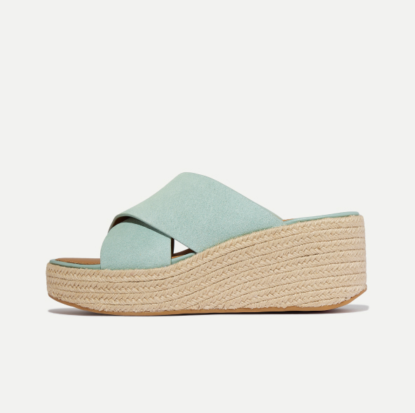 PLATFFORMS Espadrille Suede Wedge Cross Slides - Sage