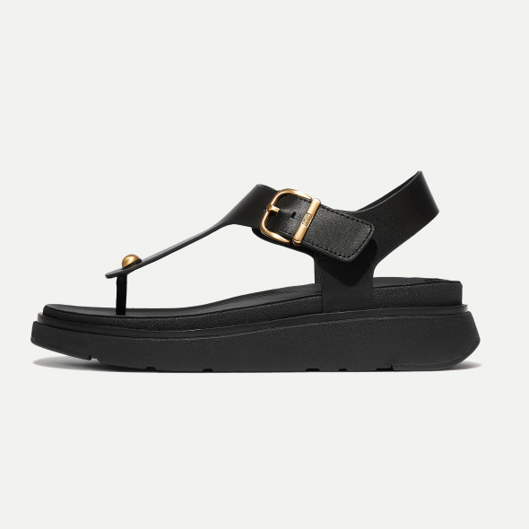 GEN-FF Leather Back-Strap Toe-Post Sandals All Black Image