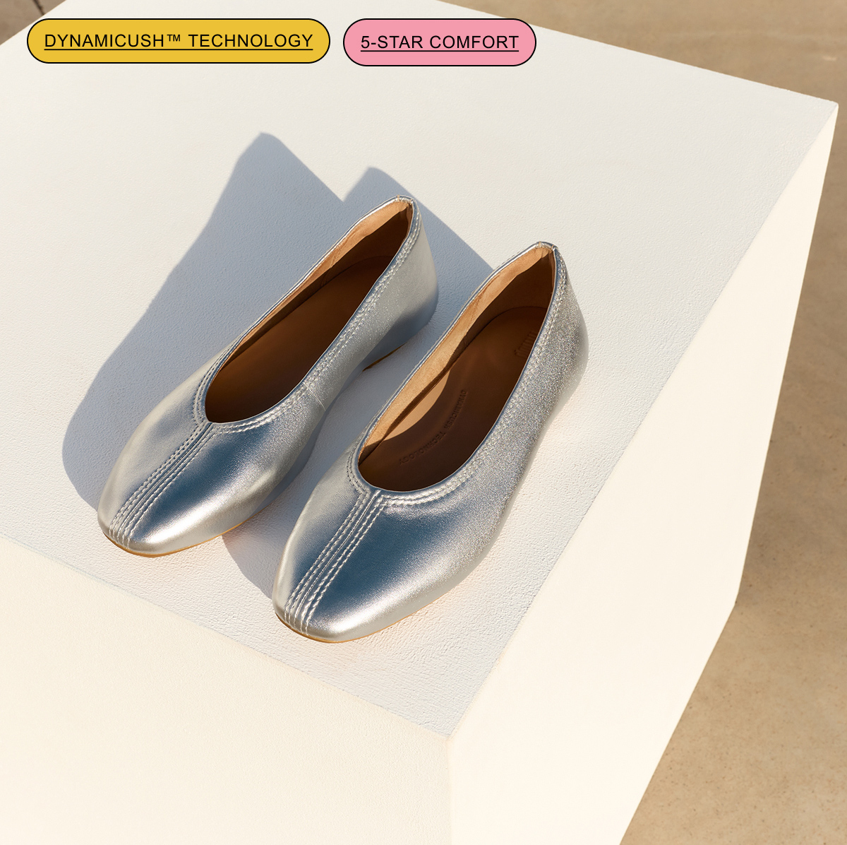 DELICATO High-Cut Metallic Soft-Leather Ballerinas Silver