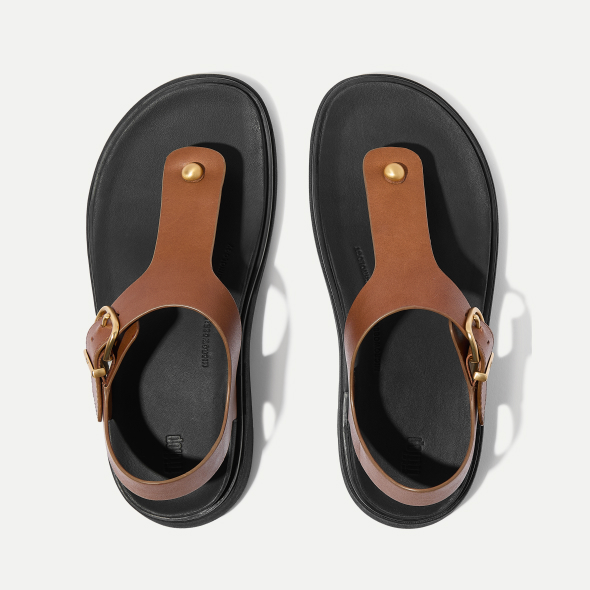 GEN-FF Leather Back-Strap Toe-Post Sandals Deep Tan Image