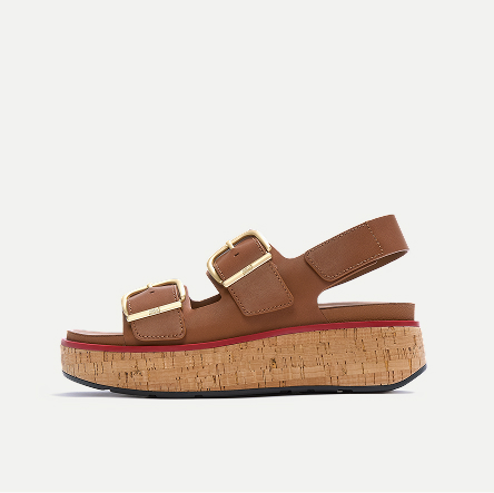 GEN-FF Max Buckle Leather/Cork Back-Strap Sandals Platino