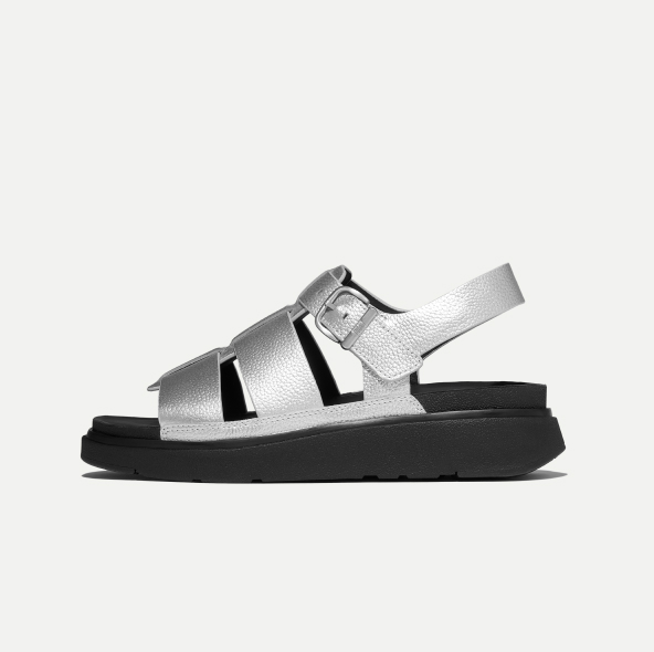 GEN-FF Metallic Tumbled-Leather Fisherman Sandals Silver