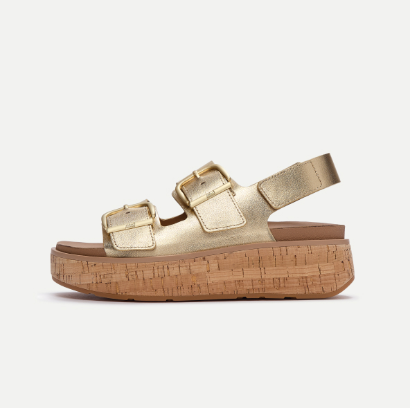 GEN-FF Max Buckle Leather/Cork Back-Strap Sandals Platino